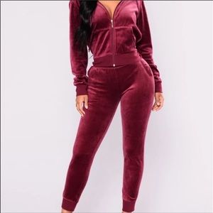 Fashion Nova Maroon Velour Tracksuit